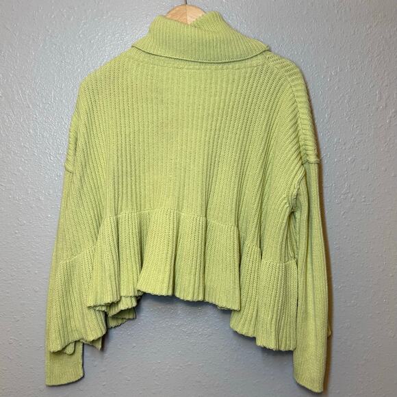 Free People Layer Cake Sweater Ruffle Mock Neck Chunky Knit Key Lime Size XS - Picture 2 of 9